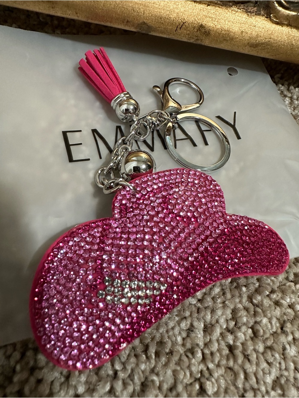 NWT Emmafy Sequin Jewel Dazzle Pink Cowboy Hat Bag Charm Accessory $15